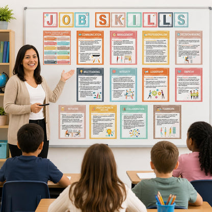 22Pcs Job Skills Posters Educational Bulletin Board Set Essential Qualities Employer Seek Poster Career Bulletin Board for High School Career College Classroom Library Workplace Wall Decor, Boho