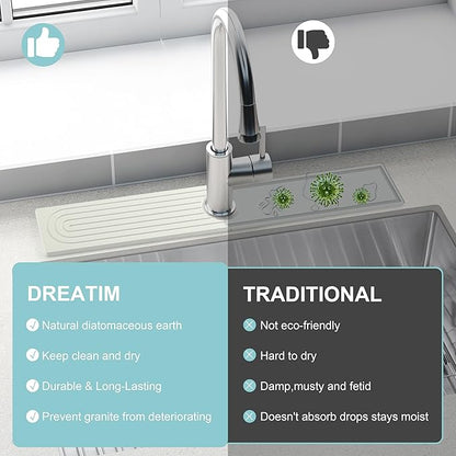 Faucet Mat for Kitchen Sink, Diatomite Fast Drying Stone Sink Tray, Super