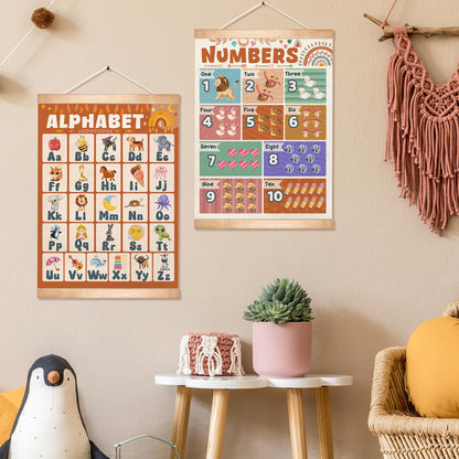 Alphabet Numbers Poster Set of 2, Alphabet Numbers Wall Art, ABC and 1-20 Numbers Canvas Print Banner,Toddler Learning Educational Poster for Playroom Nursery Classroom Decor14x18.5inch (2, Orange)