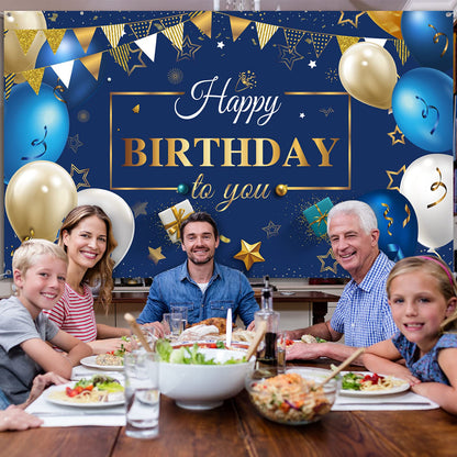Tatuo Navy Blue Birthday Confetti Balloons Kit Set Photography Backdrop Banner Package for Boys Girls Men Women Birthday Party Decorations Supplies(Navy Blue and Gold)