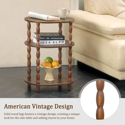 MaxSmeo Side Table with Charging Station, 3-Tier Small End Table with USB Ports and Outlets, Modern Oval Night Stand Accent Table for Living Room, Bedroom, Rustic Brown