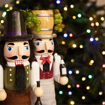 KI Store Wooden Nutcracker Figure Wine Maker Nutcrackers 14-inch Set of 2 Christmas Nutcracker Decorations for Kitchen Dinning Room Bar Table