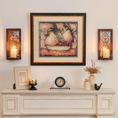 Walasis Farmhouse Wall Candle Holder Decor: Rustic Candle Sconces Set of Two for Pillar Candles - Brown Wooden Shelving for Fireplace Bathroom Hallway
