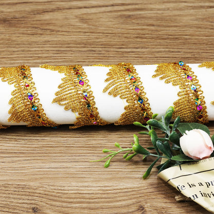 Length14 Yards，Width4cm/1.97Inch, Gold Sequin lace Trim Craft Ribbon Decorated Gimp Trim for Wedding Bridal, Performance Costumes or Jewelry, Crafts and Sewing （ Gold Sequin）