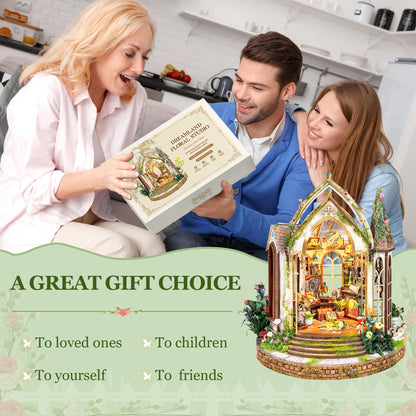 JOINCON DIY Miniature House Kit,Tiny House Castle Shape Flower Room DIY Dollhouse Miniature Kit for Adults Teen 3D Wooden Craft Mini Model Kit, Gifts Home Decor- Dreamland Floral Studio (SQ-66)