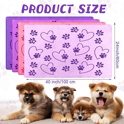 Fanfanwin 4 Pcs Dog Bath Towels Microfiber Drying Dog Towel Absorbent Pet Heart Paw Towels for Medium Dogs Puppy Cats Pets Shower (Purple,Pink)