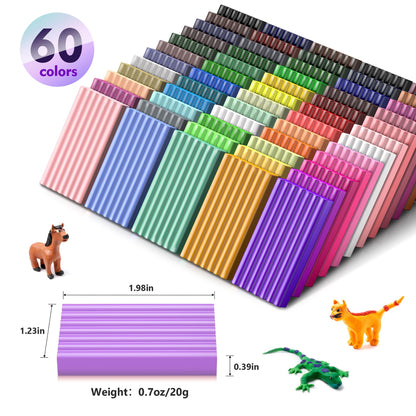 Aestd-ST Polymer Clay 60 Colors, Modeling Clays for Kids DIY Starter Kits, Oven Baked Model Clay, Non-Sticky,with Sculpting Tools, Holiday Gift for Children and Artists.