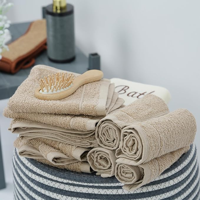 Tens Towels Pack of 24 Washcloths, 12 x 12 Inches, Lighter Weight, Quick to Dry