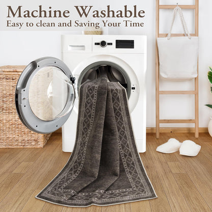 Lahome Modern Bordered Washable Runners for Hallways, 2.5x8 Kitchen Runner Rug Non Slip, Ultra-Thin Hallway Rug Soft Carpet for Bedroom Entryway Bathroom Laundry(2.5'x 8',Brown)