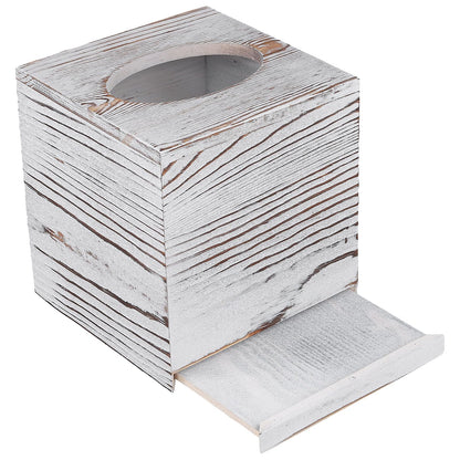 SENJEOK 2 Pack Wooden Tissue Box Cover Square, 5.5 x 5.5 x 6.1 Inch White Tissue Box Holder for Home Office Bathroom