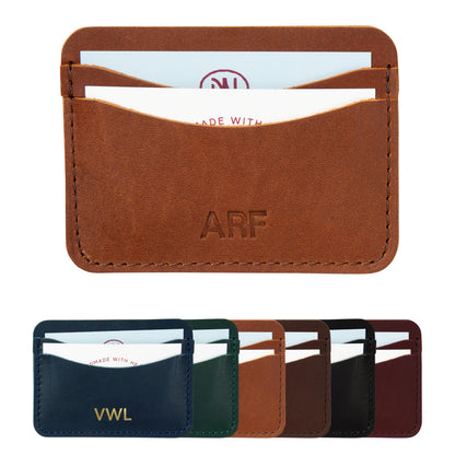 Northwind Personalized Leather Credit Card Holder Made in USA - Custom Monogrammed Full-Grain Leather Wallet Thin Minimalist Front Pocket Card Wallet for Men & Women with 4 Slots