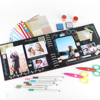 Scrapbook Photo Album DIY Kit, Baby Scrapbook Album,Wedding Guest Book,Anniversary Scrapbook, School Memory Book, Keepsake Handmade,with Many Accessories, 80 Pages (11.6x8.3 inchs, Brown)