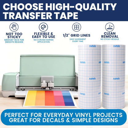ADHES Clear Transfer Tape for Vinyl with Grid, 12" x 100FT, Medium Tack Transfer Paper Roll, Easy Release Application Tape for Cricut, Silhouette, Decals, Signs & DIY Projects
