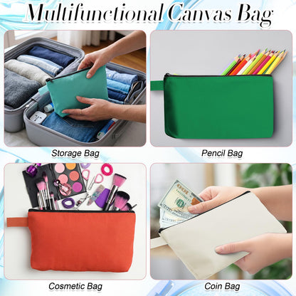 Reginary 100 Pcs Multicolor Canvas Makeup Bag Bulk Portable Travel Cosmetic Pouch Versatile Blank Toiletry Bag with Zipper for Women DIY Craft Purse Pencil Case (7.5 x 5 x 2 Inch)