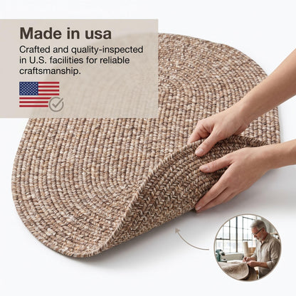 Super Area Rugs Rustic Farmhouse Living Indoor/Outdoor Reversible Braided Rug - Made in USA - Brown Mix 2' X 3' Oval