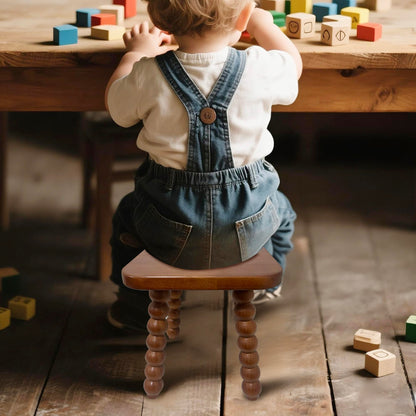 JUIOETUR Solid Wooden footstool9.3 Inch - Short Stool for Kids & Adults, Sensory Table Helper - Sturdy Foot Stool for Bathroom, Kitchen, Bedroom, Natural Plant Stand, Toddler Helper (Brown)