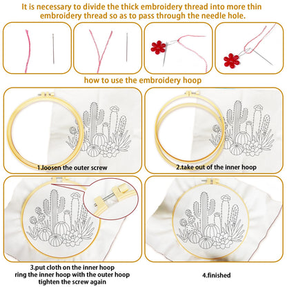 BEUNITONE Cactus Embroidery Kit for Beginners, 6PC Succulent Plant Themed Needlepoint Kits for Adults with Hoops, Threads, Needles, Instructions and Full Kits, DIY Home Decor Craft Gift for Adults