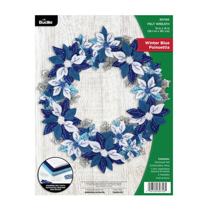 Bucilla Felt Applique Wreath Making Kit, Winter Blue Poinsettia, Perfect for DIY Arts and Crafts