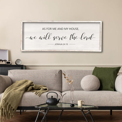 comurdyo As For Me And My House We Will Serve The Lord Wall Decor 32" x 12" Bedroom Above Bed Sign Large Rustic Farmhouse Wood Framed Bible Verse for Religious Scripture Christian Wall Art (White)