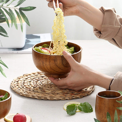 Originalidad Handmade Wood Bowls,Jujube Wooden Japanese Bowl with Matching Spoon for Rice, Soup,Dip,Salad,Tea,Decoration 4 Sets(4 Bowls 4.2 IN + 4 Spoons)