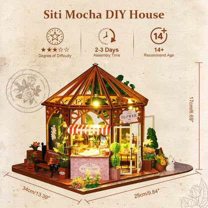 Hallisun DIY Miniature House Building Kits, Japanese Restaurant and Siti Mocha House 3D Wooden Dollhouse Toys, Birthday Festival Gift for Teens Adults with Dustproof Covers