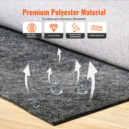 VEVOR 8' x 10' Non-Slip Rug Pad Gripper - 1/4" Thick Polyester Felt & Latex Backing Padding Cushion for Area Carpet Runner Hardwood Floors Living Room - Grey