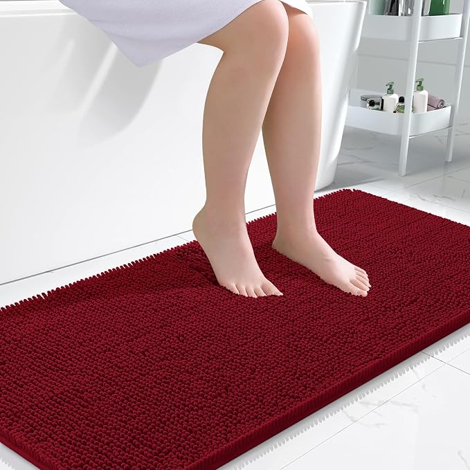 OLANLY Large Bathroom Rugs 50x30, Extra Soft Absorbent Chenille Bath Rugs, Rubber Backing Quick Dry, Machine Washable Bath Mats for Bathroom Floor, Tub and Shower, Home Decor Accessories, Red
