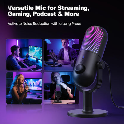 USB Microphone for PC Gaming: Condenser Microphone RGB for Gamer with Stand Mic - Recording Mic for Computer&Laptop with Qiuck Mute - Desk Podcast Mic for Podcast & Singing & Streaming & Youtube Black