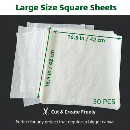 CRAFTJOY Large Mulberry Paper Sheets - 30 Sheets 16.5x16.5 Inch, Natural White Rice Paper for Origami, Gift Wrap, DIY Crafts, Calligraphy, Art, Printing, Decoupage Tissue, Journaling