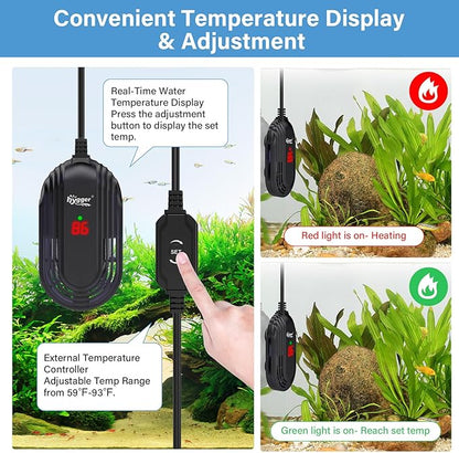 hygger Small Aquarium Heater, 25W Submersible Betta Fish Tank Heater with Adjustable Temperature External Controller, Turtle Heater with LED Display for up to 5 Gallon Tanks