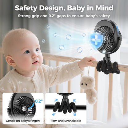 COMLIFE Misting Baby Stroller Fan, Rechargeable Battery Operated, 270° & 360° Pivoting, 50ml Portable Water Sprayer Misting Fan with Flexible Tripod Clip on Car Seat Crib Treadmill Bunk Bed