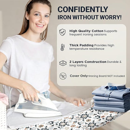 Ironing Board Cover and Pad 18"x49" Extra Thick Natural Cotton, Scorch and