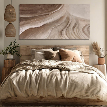 MLART99 Modern Abstract Beige and Brown Canvas Wall Art Textured Minimalist Line Painting Wave-Inspired Artwork for Living Room Bedroom Office Home Decor 24x48 Inch