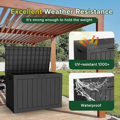 TARKARI 45 Gallon Lockable Resin Deck Box, Waterproof & UV-Resistant Outdoor Storage Box for Outdoor Cushion Storage, Garden Tools & Pool Accessories Storage, Black