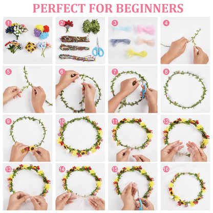 INFUNLY 261pcs/Set DIY Flower Crowns Making Kit Handmade Floral Crown Garland Kit Make Your Own Flower Wreath Bridal Shower Wreaths Gift for Women Wedding Home Decor