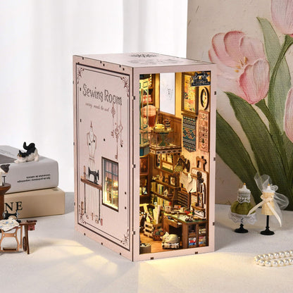 fifijoy Book Nook Kit - Sewing Room DIY Miniature House Dollhouse Kit for Adults and Teens, Booknook Tiny House Bookshelf Decor 3D Wooden Puzzle, Gifts for Family and Friends