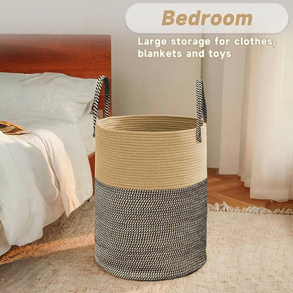 Large Woven Laundry Basket Hamper, 80L Cotton Rope Storage Bin