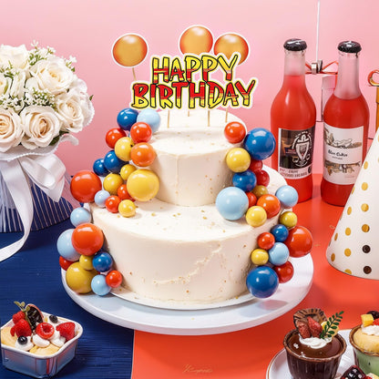 Weysat 76 Pcs Anime Theme Birthday Party Decorations Yellow and Red Stars with 64 Ball Cake Topper Sticks 8 Cake Customized Card Kit 4 Stickers for Anime Themed Birthday Party Cupcake Decoration