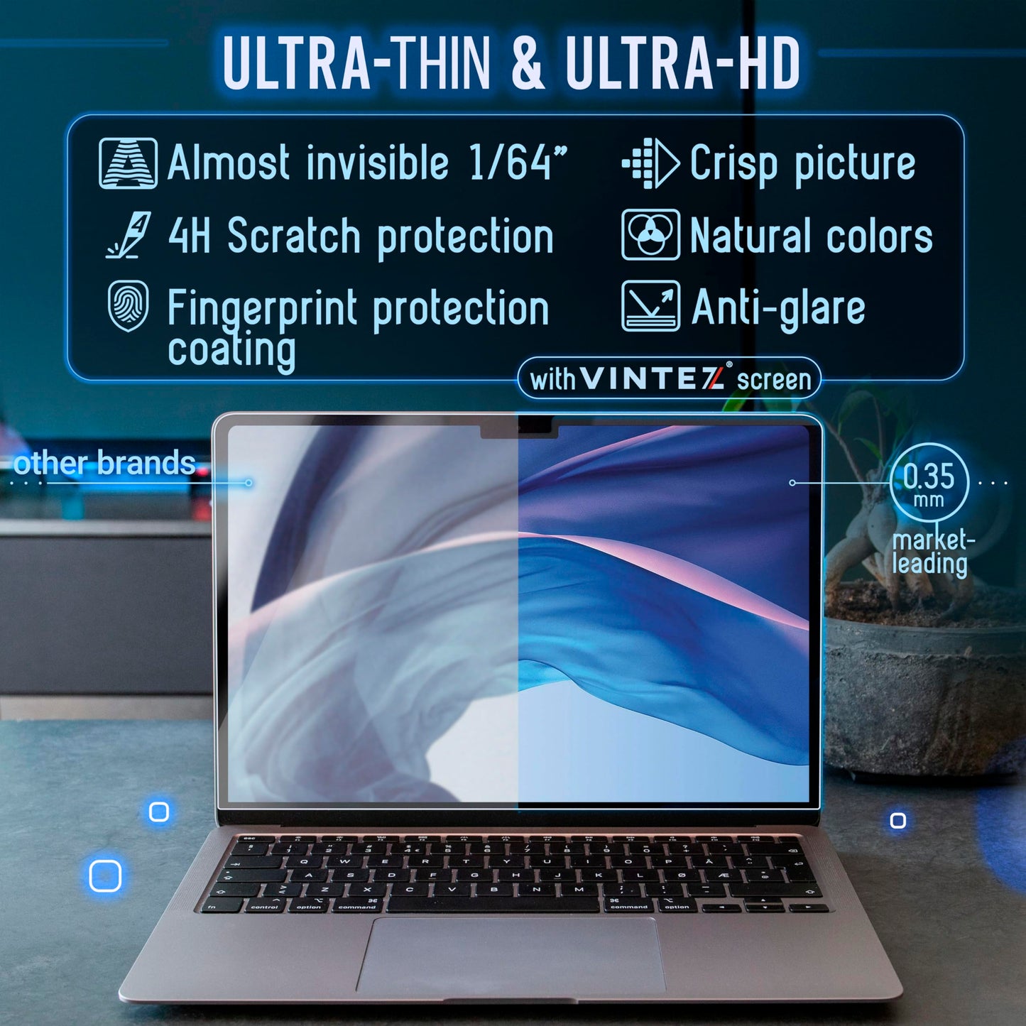 VINTEZ Magnetic Blue Light Screen Protector Compatible With MacBook Air 13.6" 2022, 2023, 2024, M2, M3 Anti Blue Light Blocking Filter for Laptop