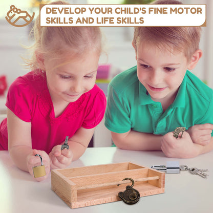 Woodtoe Montessori Lock and Key Toy Set for Kids, Educational Lock Set Keys, Wooden Montessori Materials for 3 4 5 6 Year Old, Preschool Home Classroom STEM Learning Birthday Toy Gift for Toddlers 3-6
