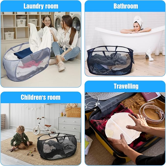 4 Pack Pop-Up Mesh Laundry Basket, Four Colors Pop Up Mesh Hamper, Open