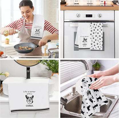 R HORSE Corgi Kitchen Dish Towel Set- 5Pcs Cute Corgi Cleaning Dishcloth Animal