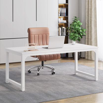 Tribesigns Modern Computer Desk, 63 x 31.5 inch Large Executive Office Desk Computer Table Study Writing Desk Workstation for Home Office, Spliced Desktop, White