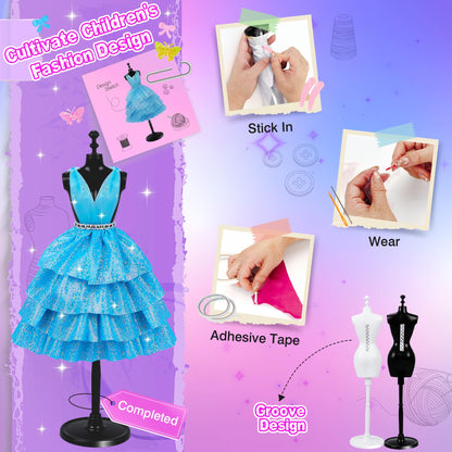 MINIFUN 1500+Pcs Fashion Designer Kit for Girls, Sewing Kit with 7 Mannequins, DIY Arts and Crafts Kit for Kids, Doll Clothes Making Kit, Girl Toys for Age 6 7 8 9 10 11 12 Year Old Gifts