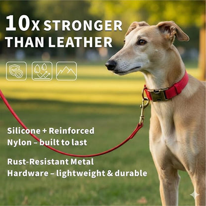 Silicone Dog Collar and Leash Set, Waterproof & Odor-Proof Puppy Collar for Small Dogs, Soft Flexible Leather-Look Dog Collars, Durable Thick Adjustable Pet Collar (Red, Medium (12.5-20" Neck))