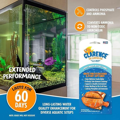 Clarence the Clarifier Fish - 6 pk, Purple-Orange - Aquarium Treatment, Clear Cloudy Fresh-Saltwater, Fish Safe, 10gal Tank Maintenance Ea