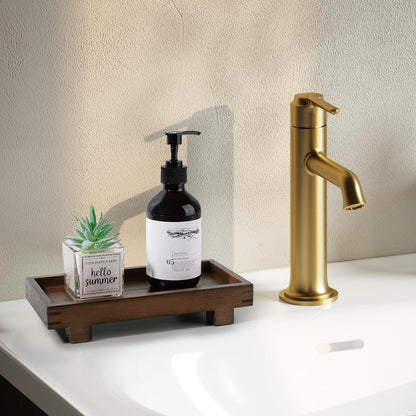 Decorative Tray Small Pedestal Stand Farmhouse Bathroom Decor Wooden Riser Display Stand for Vanity, Kitchen Countertop, Sink, 9.4 * 4.7 Walnut