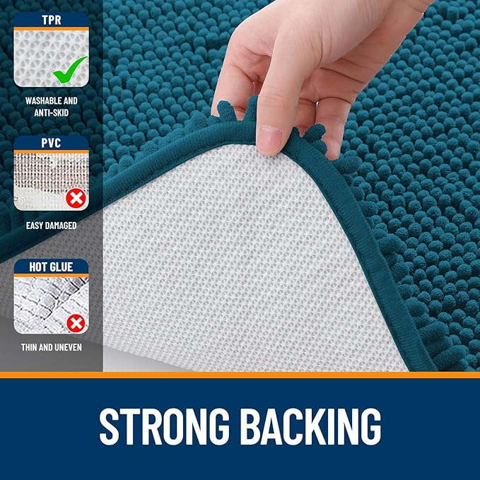 OLANLY Bathroom Runner Rugs 47x17, Soft Absorbent Chenille Bath Rugs, Rubber Backing Quick Dry, Machine Washable Long Bath Mats for Bathroom Floor, Tub and Shower, Home Decor Accessories, Peacock Blue