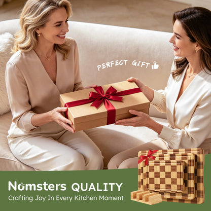 3 Pack Bamboo Cutting Board Set Checkered Wooden Cutting Board for Kitchen Non Toxic Charcuterie Board Serving Non Slip End Grain Wood Chopping Board for Meat Fruit Cheese Kitchen Housewarming Gift