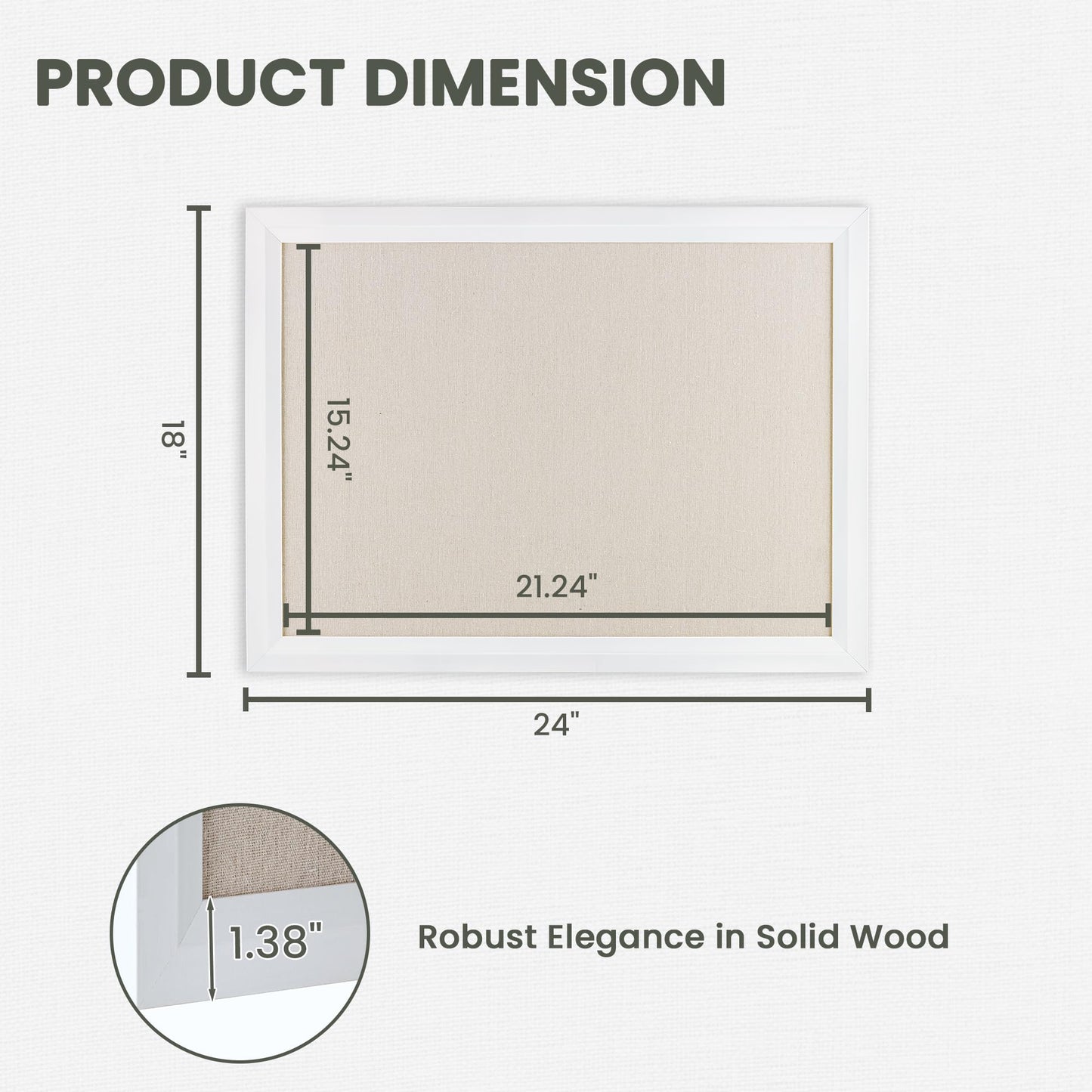 Bulletin Board Cork Board with Linen, 100% Wood Framed 18" x 24" Bulletin Board Decorations, Pin Boards for Walls, Wall Mounted Fabric Picture Board with 10 Pushpins for School, Home & Office, White